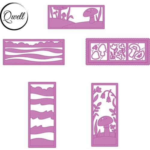 QWELL Clouds Wave Mushroom Flowers Stitched Film Rectangle Frame Metal Cutting Dies DIY Scrapbooking Album Decor 219.9*92.9mm