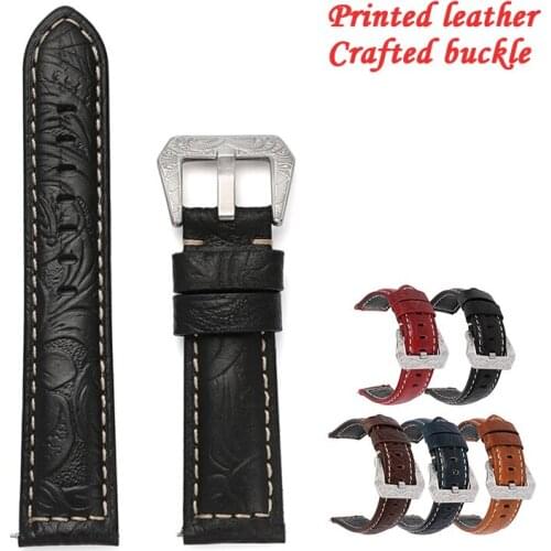 Genuine leather Watchband cowhide printed watch strap Solid carved buckle 20mm 22mm watch strap UTHAI Z52