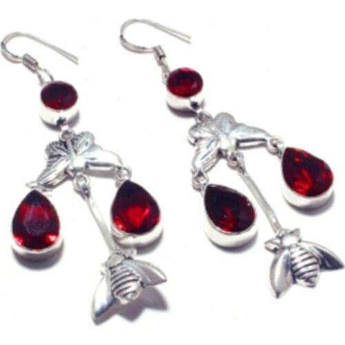 Garnet Silver Overlay on Copper Earrings , Hand made Women Jewelry Gift, E5225