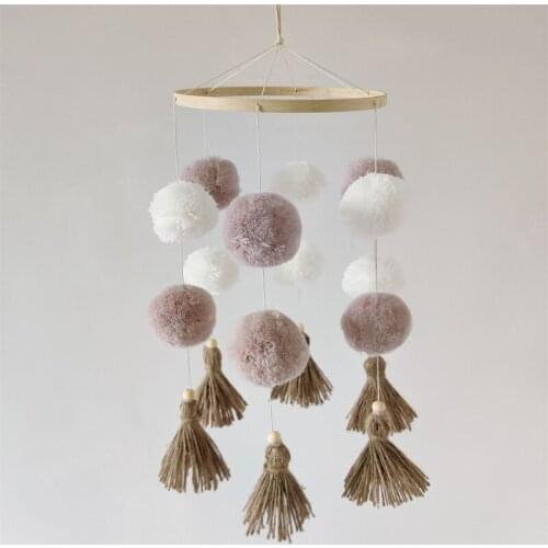 Nordic Baby Rattles Mobile Wooden Ring With Hair Balls Tassels Newborn Bed Hanging Decor Tent Decor Photography Props Best Gift