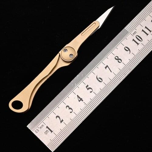 Outdoor EDC Personal Safety Brass Mini Cutting Folding Tool Defensive Keychian Knife with Carry-on Box Cutter Scalpel Key Knife