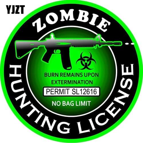 YJZT 10.2CM*10.2CM ZOMBIE Series Reflective Car Sticker Zombie Hunting License The Tail Of The Car Decals C1-7100
