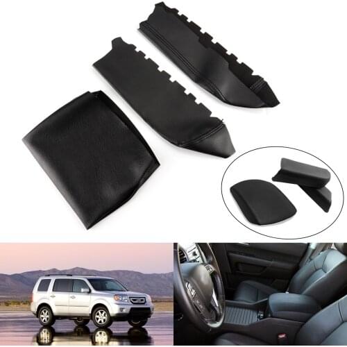 TAIHONGYU 3pcs Set Black Front Center Console Door Leather Armrest Cover Fit For Honda Pilot 2009 2010 2011 2012 2013 2014 2015