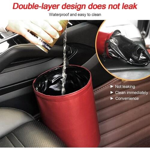 Universal 7 Inch Portable MINI PU Leather Garbage Bin Collapsible Trash Bag For Car Waterproof Trashcan Rubbish Car Storage box
