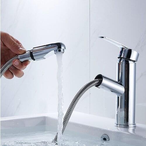 Bathroom Pull out basin faucet water tap with sprayer shower pull down basin mixer