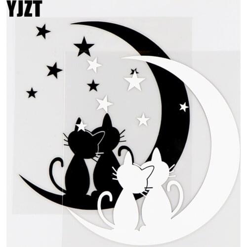 YJZT 12.6×13.8CM Two Romantic Cats Watching Stars On The Moon Funny Car Sticker Vinyl Decal Black / Silver 10A-0559