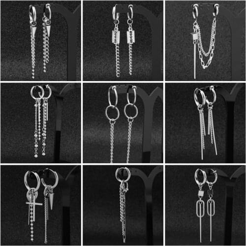 BT-S509 Single Tapered Chain Stainless Steel Earrings 2020 Korea Unisex Long Tassel Earrings Boys Girls Fashion Punk Jewelry
