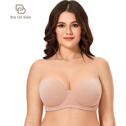 Womens Multiway Full Coverage Strapless Bra Plus Size Push Up Underwire Contour Silicone Slightly Padded