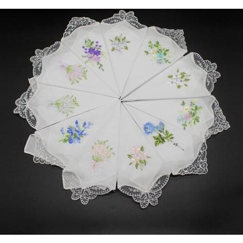 5Pcs Womens Cotton Handkerchiefs Floral Embroidered Butterfly Lace Pocket Hanky new