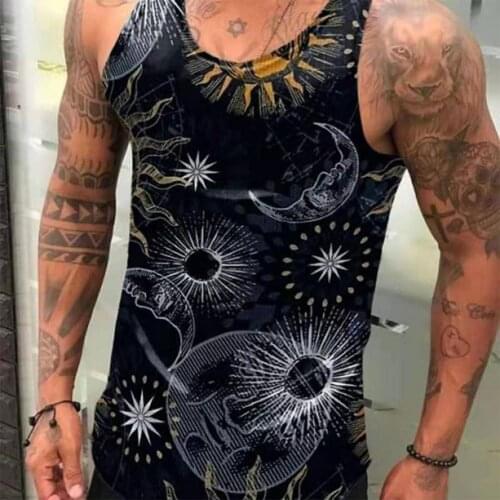 Vest Round Neck Breathable Sportswear Men Summer Printing Tanks Top for Daily Wear Tank- Tops Fashion Tees Mens Clothing 2021