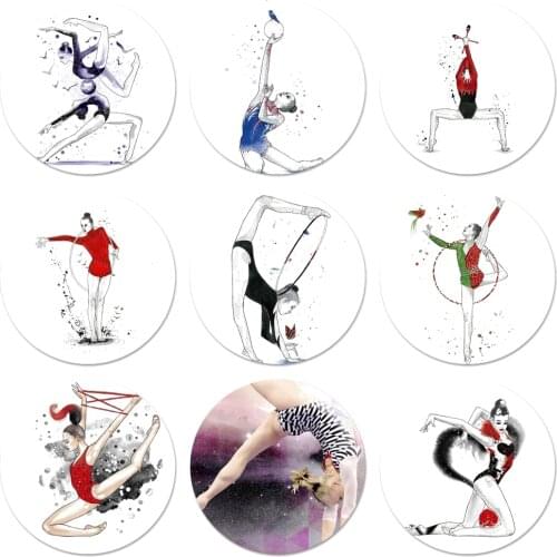 Painting Girl Sport Gymnastic Icons Pins Badge Decoration Brooches Metal Badges For Clothes Backpack Decoration 58mm