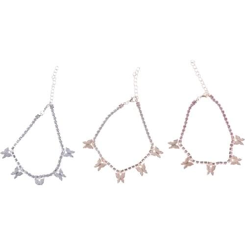 1PCS Butterfly Tennis Anklet Rhinestone Jewelry For Women Crystal Butterfly Pendant Anklet Beach Foot Chain Bracelet