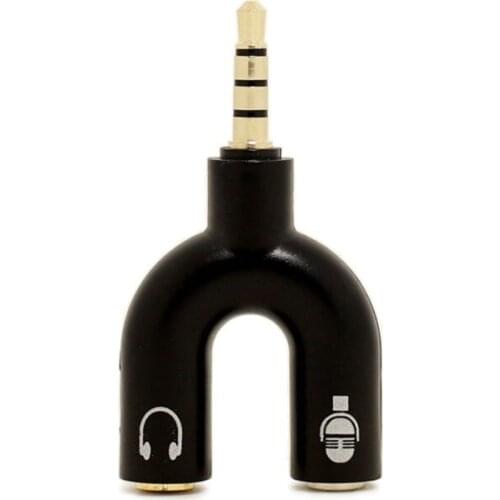 1PCS free ship U Type Adapter Dual 3.5 MM Headphone Plug Audio Cables Splitter Microphone 2 in 1 Swivel Connector dropship