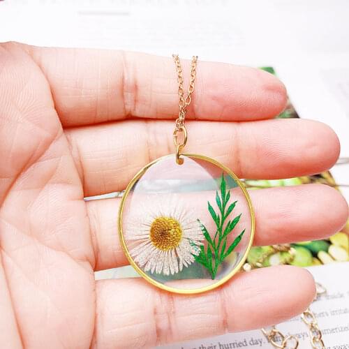 1PC Resin Flower 925 Silver Necklace Rectangle Bar Little Star Chrysanthemum Don't forget Me Flower Necklace