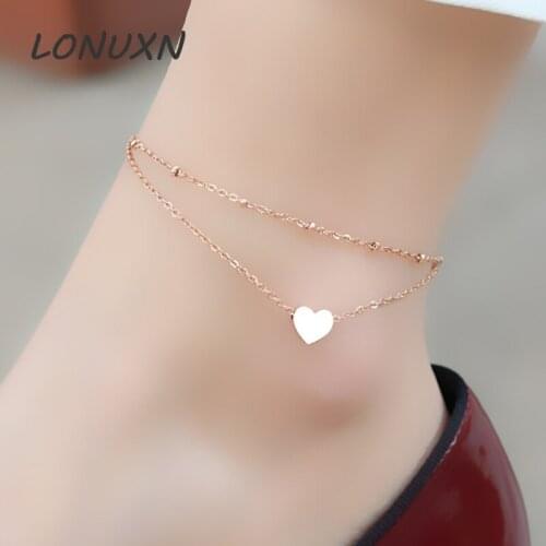 15 styles 22cm+4.5cm High quality heart shape love female Korean Anklet gold retro Japan simple Korea female student summer
