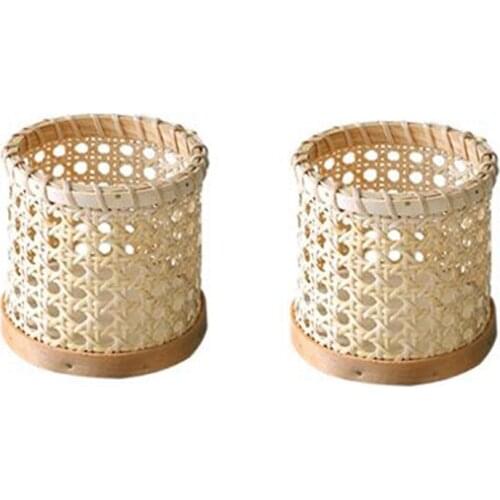 2Pcs Rattan Chopsticks Storage Handmade Spoon Organizer Holder Pen Pencils Organization Vase Home Office Kitchen Decor