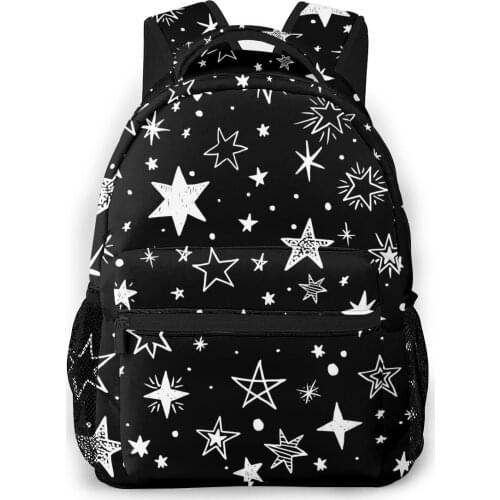 2021 Travel Backpacks Black With White Stars Girl Backpack For Women Large Capacity School Bag For Teenage