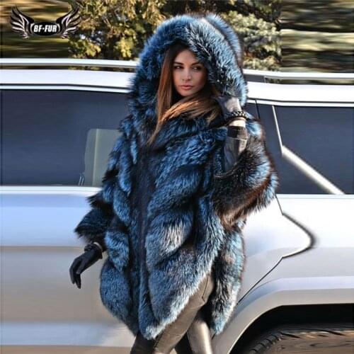 2021 Real Fox Fur Cape With Hood Women Natural Sliver Fox Fur Jacket Long Winter Full Pelt Genuine Fur Capes Ponchos Outwear