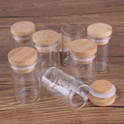 5pcs 20ml 30*50mm Glass Spice Bottles with Bamboo Lids Potion Bottles Glass Vials Message Bottles for Art Crafts