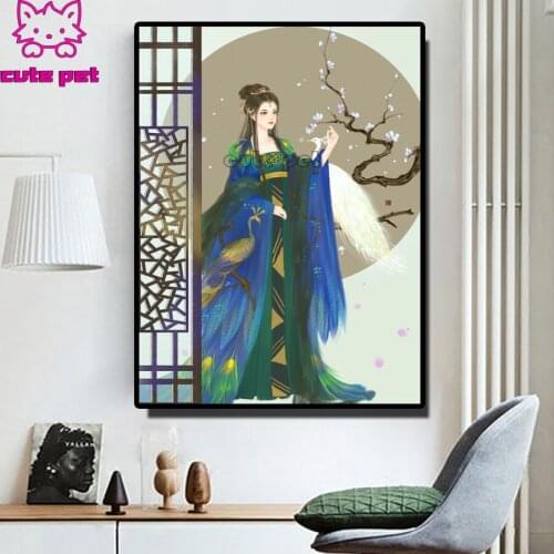 5D square round stones full diamond embroidery peacock girl crystal diamond painting mosaic diy woman pattern hobby needlework