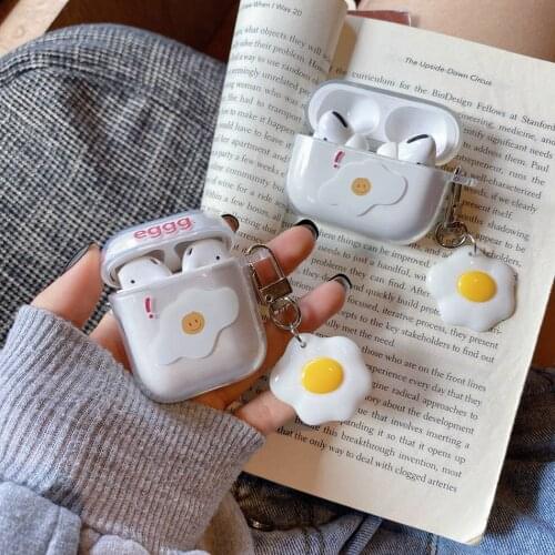 For AirPods Case Cute Fried Poached egg Earphone Case For AirPods 2 3 AirPods Pro Soft TPU Clear Earphones Cover with Keychain
