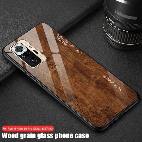 Wood grain tempered glass phone case for xiaomi redmi note 10 pro case tempered glass case for redmi note 10pro max note10 cover