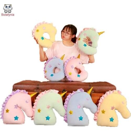 BOLAFYNIA Children Plush Stuffed Toy Unicorn horse neck pillow Baby Kids Toy for Christmas Birthday gift
