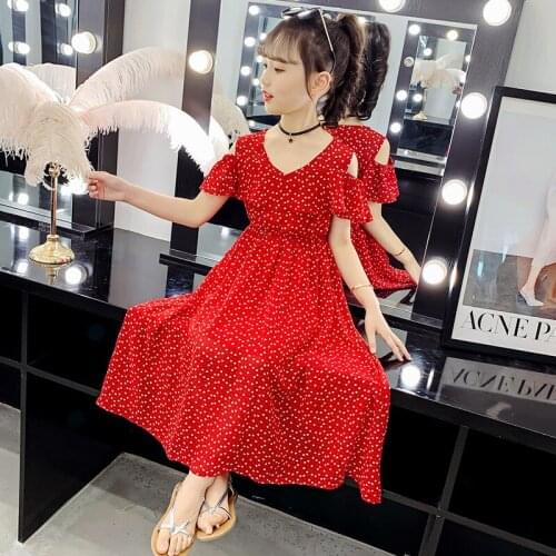 Maxi Long Chiffon Dress Baby Big Girls Off Shoulder V-neck Ruffles Dresses For Kids Summer 2020 Princess Clothing Children Dress