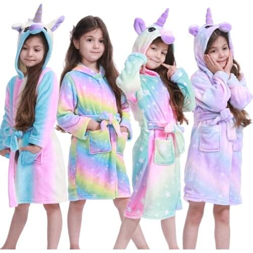 Kigurumi Childrens Robe Flannel Hooded Baby Bathrobe Kids Unicorn Bath Robe Winter Animal Child Boys Girls Pajamas Kids Clothes