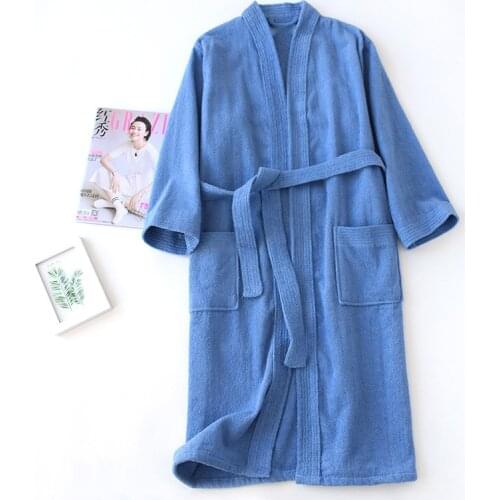 Bathrobe Women Soft 100% Cotton Solid Womens Cotton Linen Kaftan Sleeprobe Mens Japanese Kimono Gown Loose Home Clothes