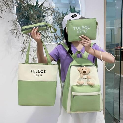 Shoulder 4 Set Canvas Backpack Multifunction Bag Casual Women Backpack Teenager Girl School Bag Female Bagpack Rucksack