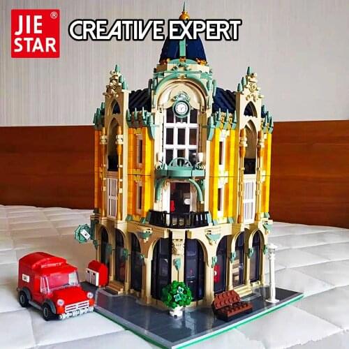 JIESTAR Creatoring Expert Street View Corner Post Office MOC Bricks Model Modular House Building Blocks Toy Market Street Cafe