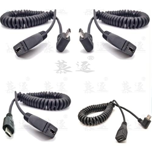 Micro USB Left & Right Angle 90 Degree Male to Female Cable Spring Data Extension Line 50CM