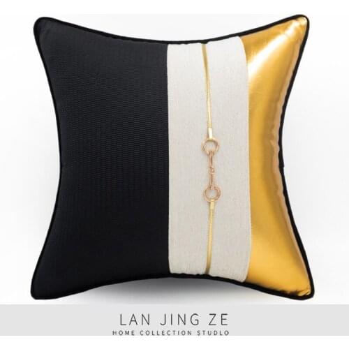 LAN JINGZE Black White PU Leather Patchwork Cushion Cover Simple Nordic Throw Pillowcase Living Room Seat Sofa Car 45cmx45cm