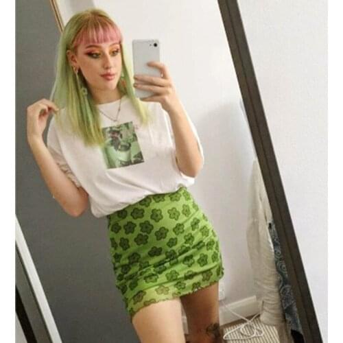 Summer Mini Print Skirt Women A-Line Mesh 2000 Y2K Skirts Harajuku Casual High Waist Party Streetwear Bodycon 90s E-Girl Skirts