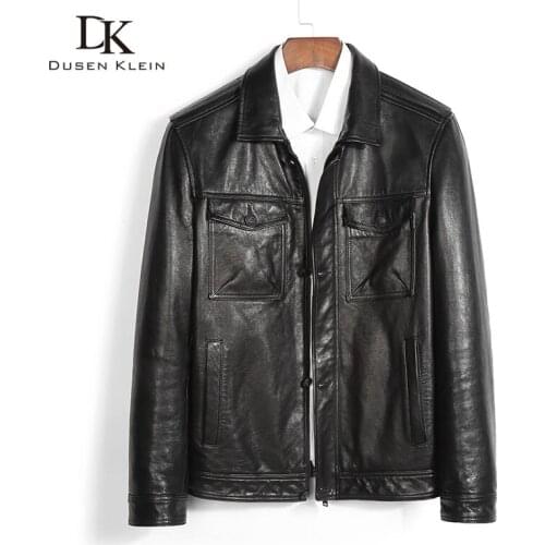 Men Genuine Leather Jacket Real Sheepskin Leather Jackets Casual Short Black Pockets Autumn New Jacket for Man 1819