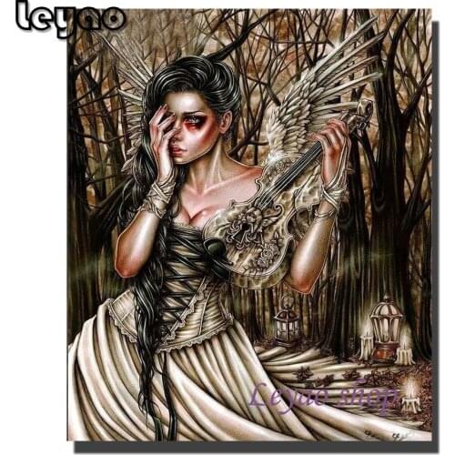 5D Diamond Painting Full Drill Square Angel Song Dark Gothic Woman Cross Stitch Diamond Embroidery Kits Halloween Decor Handwork