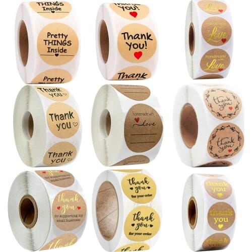 100PCS Thank You Stickers Paper Roll Letter Stickers Thank you for your Supporting Handmade With Love Bakery Gift Packing Decor