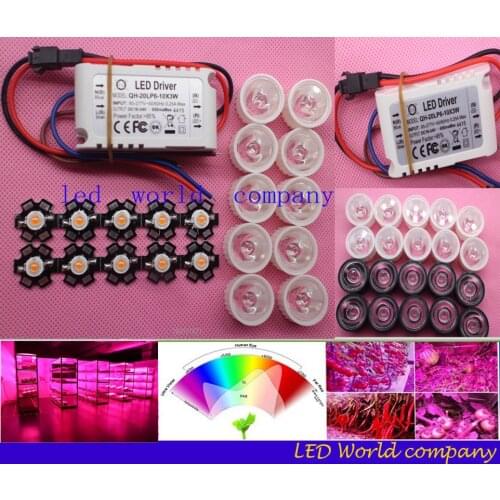 Free shipping 2016 New Arrival , 10pcs 3w full spectrum led 380-840nm +1pcs 6-10x3w 600mA led driver+10pcs led lens led kit
