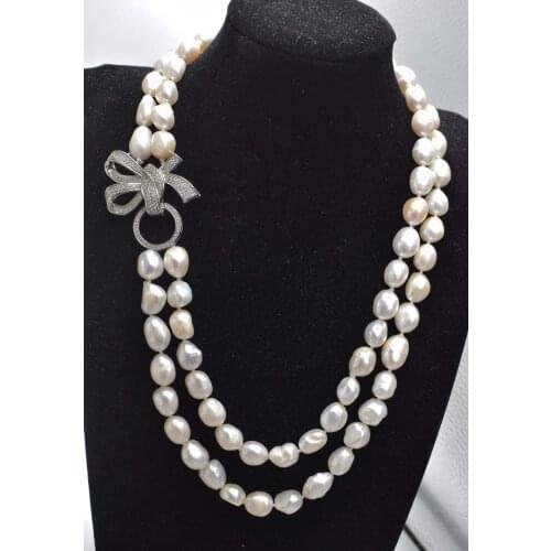 Wholesale nature NEW 2rows freshwater pearl white irregular baroque 10-11mm necklace 22-24inch