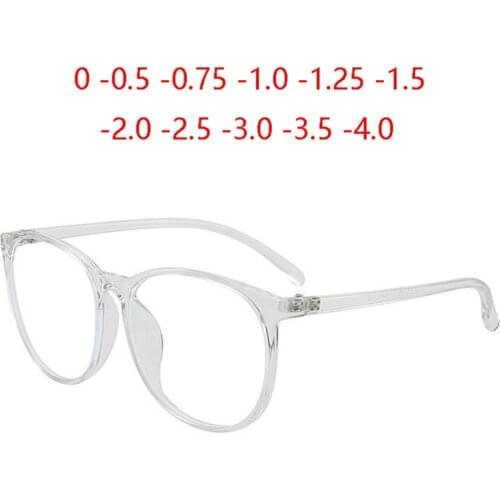 Transparent Round Prescription Spectacle Women Men Oversized Myopia Lens Optical Eyewear 0 -0.5 -0.75 -1.0 To -6.0