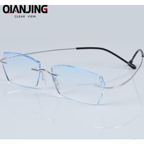 QJ Optical Phantom trimming titanium eyewear male model diamond trimming Gold rimless finished prescription glasses for Women