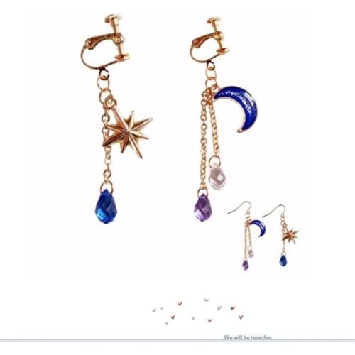 Fashion new earrings cartoon asymmetric earrings moon stars tassel personality long earrings