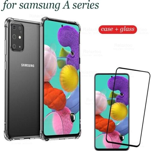 Silicone phone case for samsung galaxy a51 a71 m21 a01 a30s a10s a20 tempered glass galaxi a51 a71 a20s m30s a50 a01 tpu cases