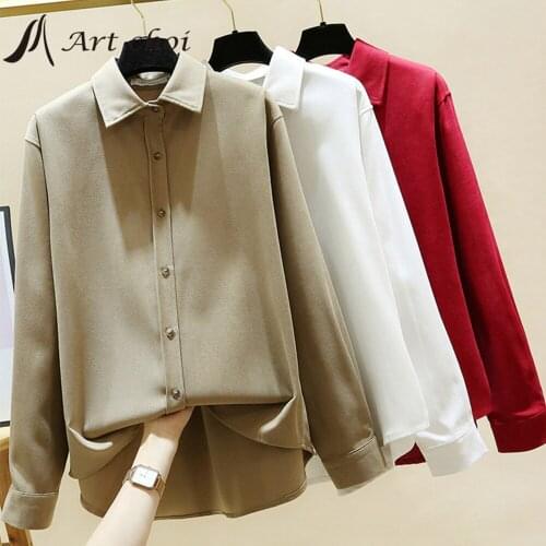 2021 Women Blouses Spring Shirts Solid All-match BF Loose Outwear Harajuku Female Turn-down Collar Boyfriend Style Vintage