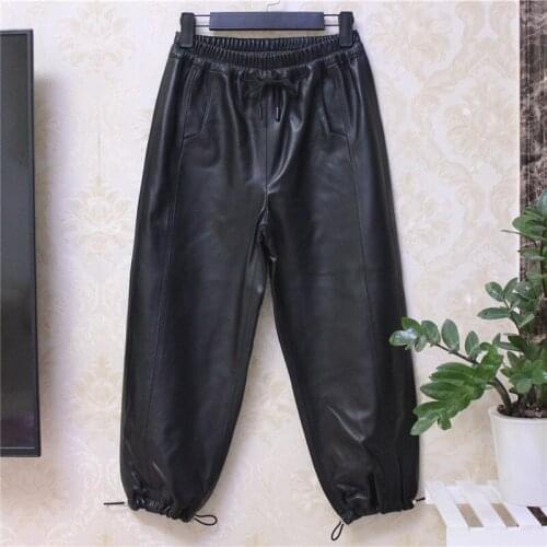 2021 Spring Autumn Fashion Womens High quality genuine leather High-rise Ninth pants B418