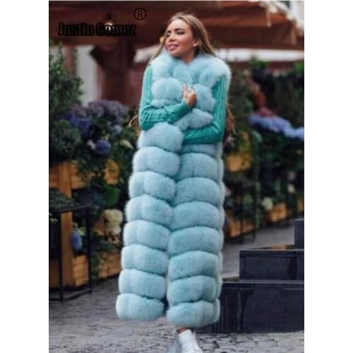 New Arrival Long Sleeveless Warm Womens Winter Coat Thick High Quality Temperament 100% Genuine Real Fox Fur Cappotti Donna