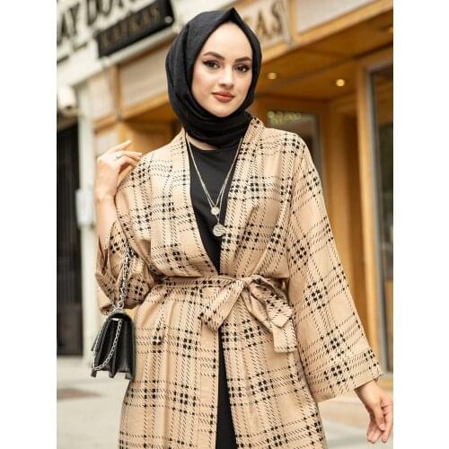 Square Pattern Kimono Fashion Muslim Hijab Dress Kaftan Dubai Arabic Turkish Cardigan Robe Islamic Clothing for Women Abaya 2021 abaya hijab abayas for women muslim dress women turbans for women long dress formal dres