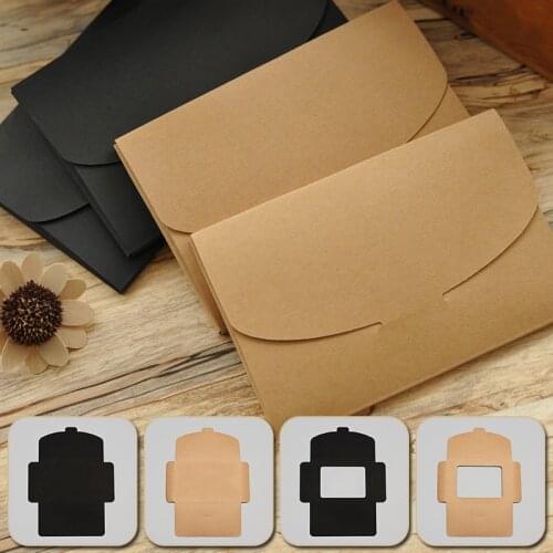 10pcs Black Kraft Paper Cardboard Envelope Bag Wedding Invitation Cards Packaging Box Photo Postcard Envelope Gift Box & Window