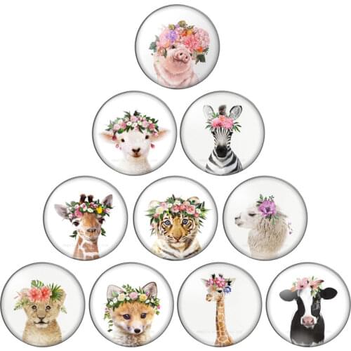 Tiger Pig Lion Flower Amimals 10pcs 10mm/12mm/14mm/16mm/18mm/20mm/25mm Round photo glass cabochon demo flat back Making findings